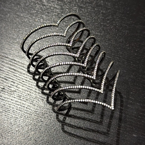 Verona Gunmetal Chevron Cuff Bracelet with Cubic Zirconia Stones - Picture 2 of 9